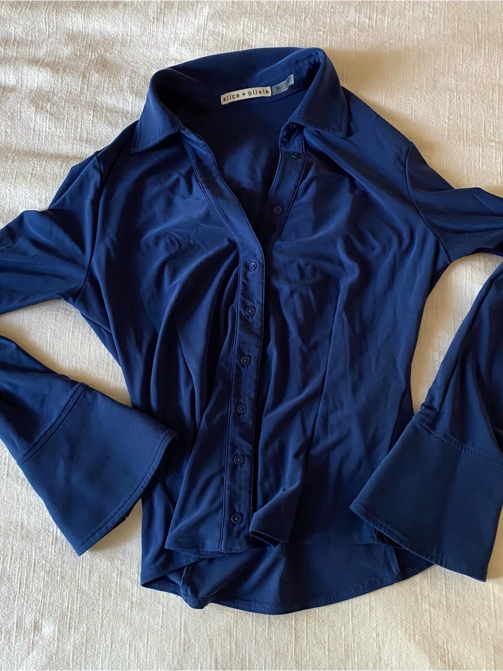 Alice + Olivia Deep Navy Bell-Sleeve Button-Down Shirt